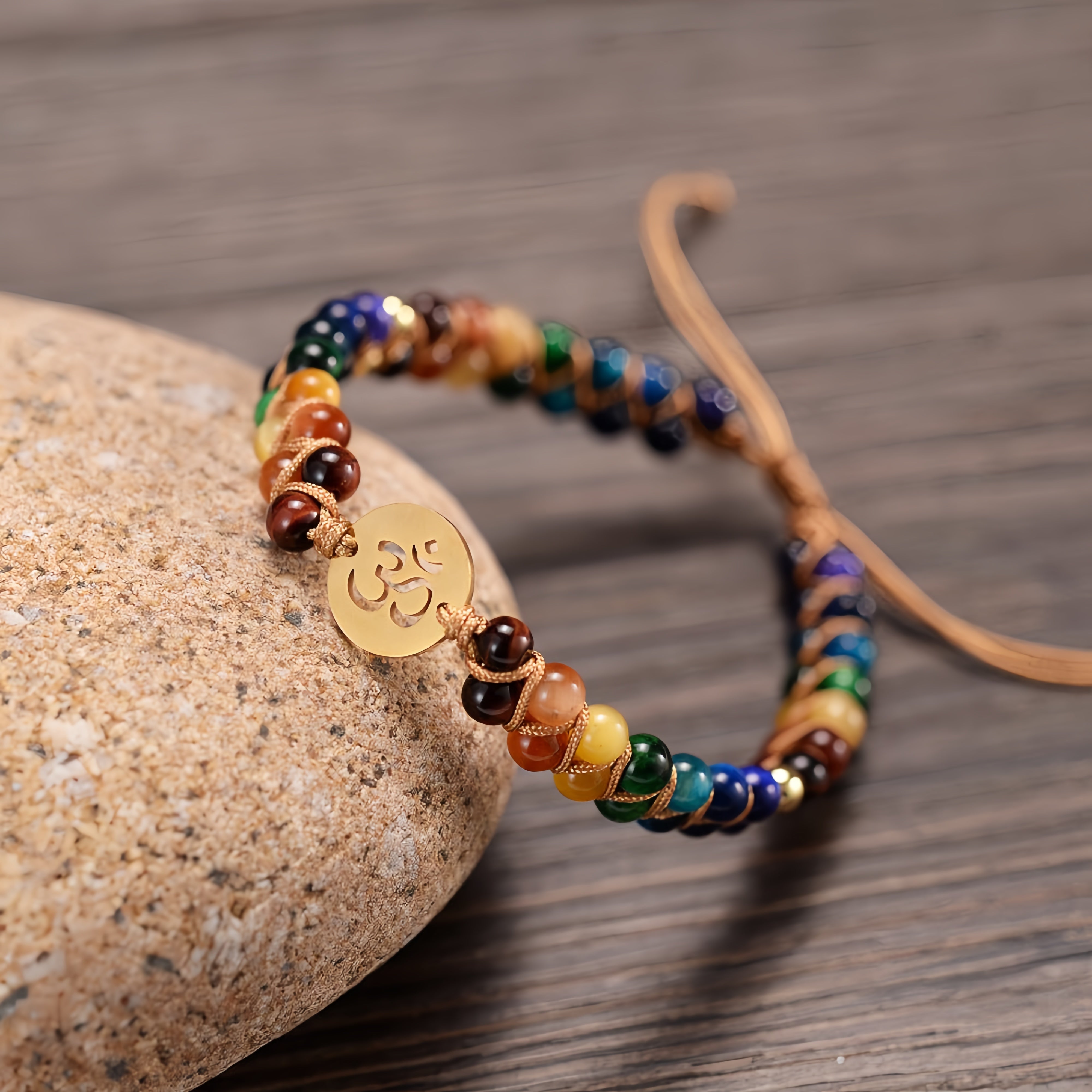 Agate chakra bracelet with golden Om detail