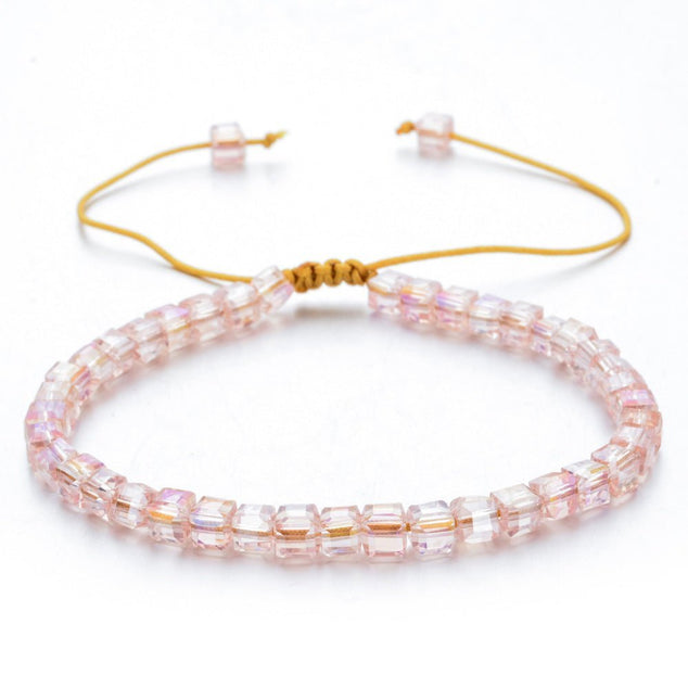 Pink rainbow square crystal bracelet.