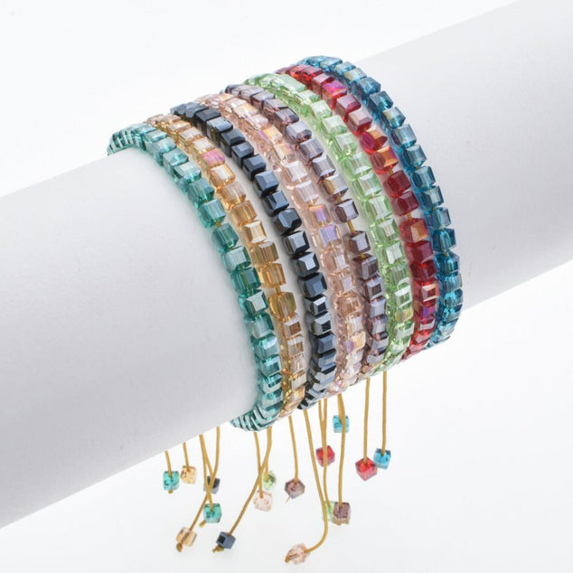 Colorful rainbow square crystal bracelet.