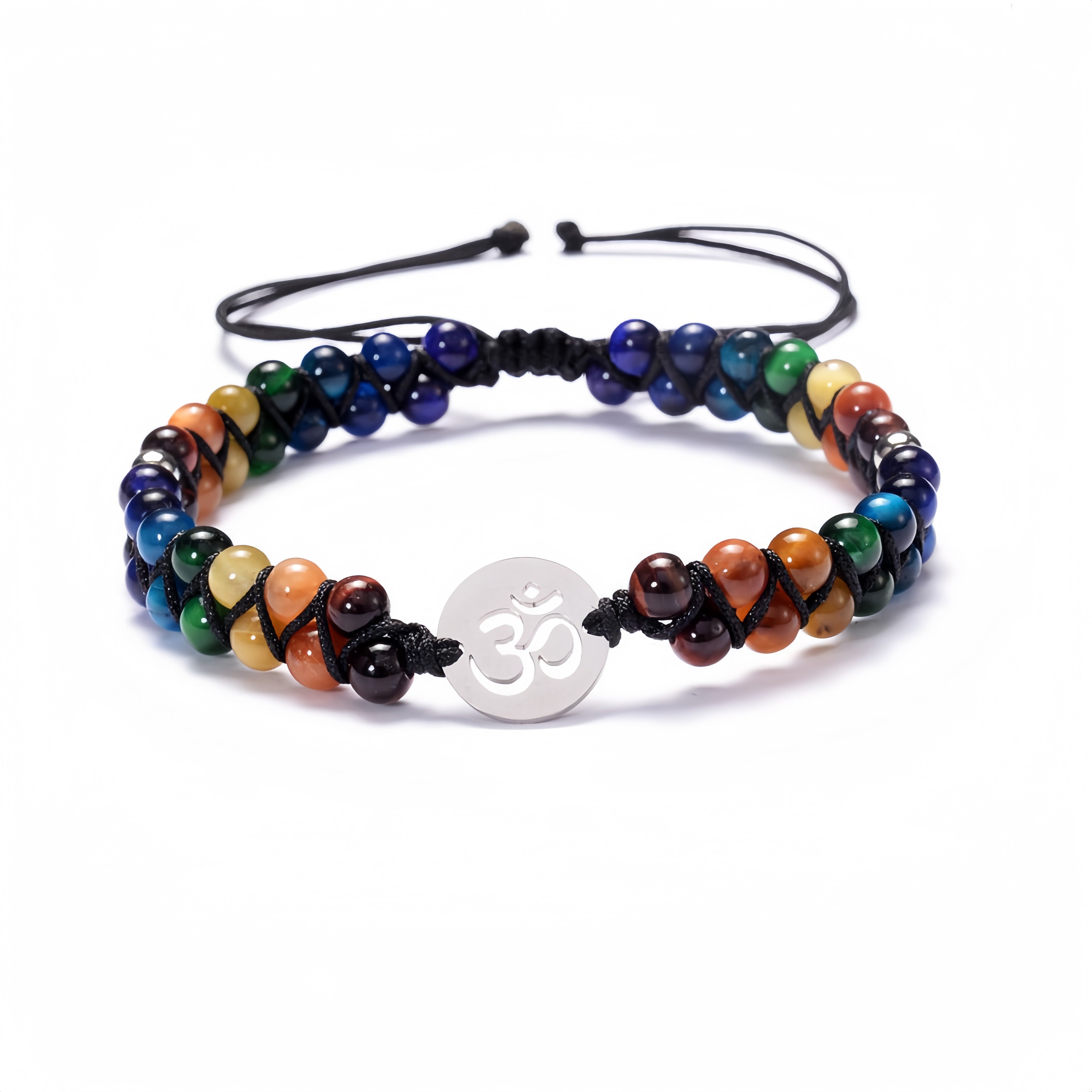 Seven chakra agate bracelet with Om symbol