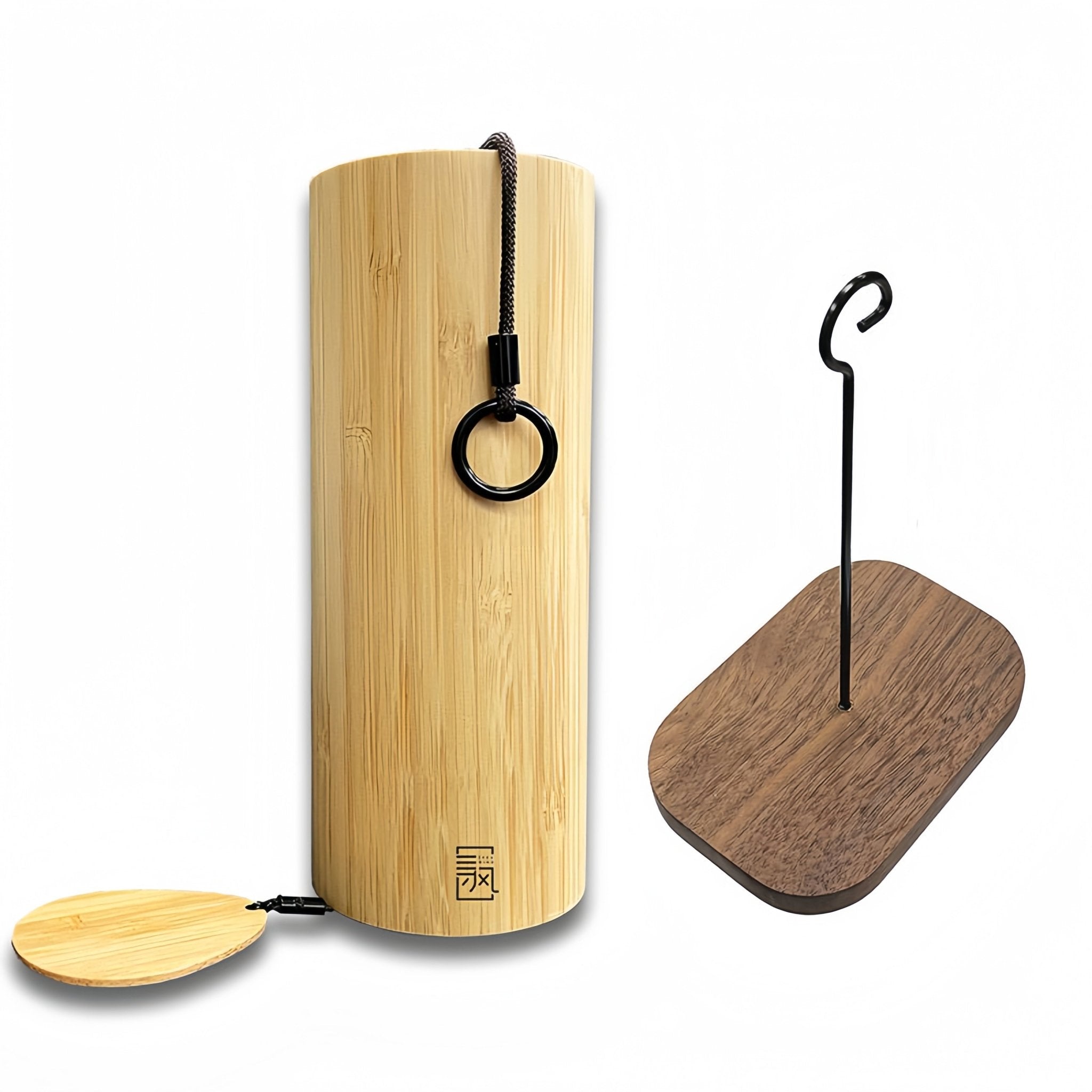 Bamboo wind chime with accompanying adhesive hanger